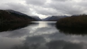 Llanberis Lake (Padarn) from the North End with the remnants of Storm Desmond threatening another dumping.